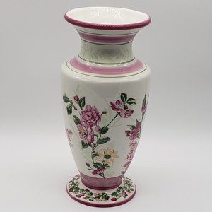 Laura Ashley Home Vintage FTD Ceramic Pink Florals & Greenery Fluted Vase